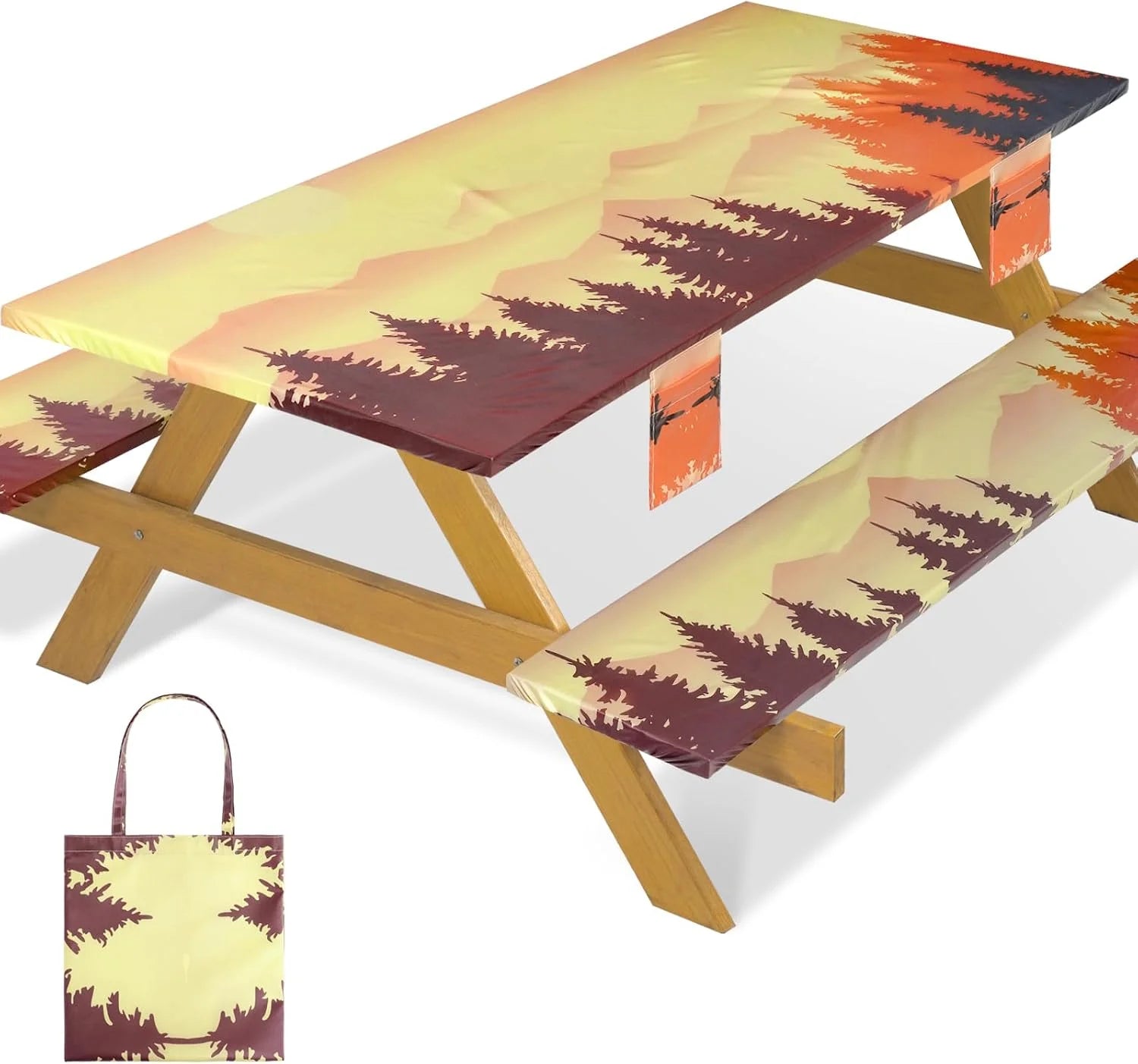 Discount Fitted Waterproof Picnic Table Cover with Bench Covers Heavy Duty Elastic Outdoor Camping Tablecloth for 6 Foot Rectangle Tables Summer - Image 2