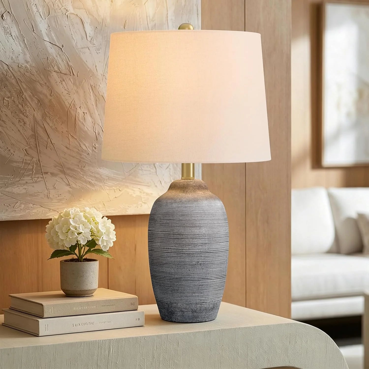 Discount 24.5 Vintage Ceramic Table Lamp Single-Rustic Boho Accent Nightstand Lamps - Image 4