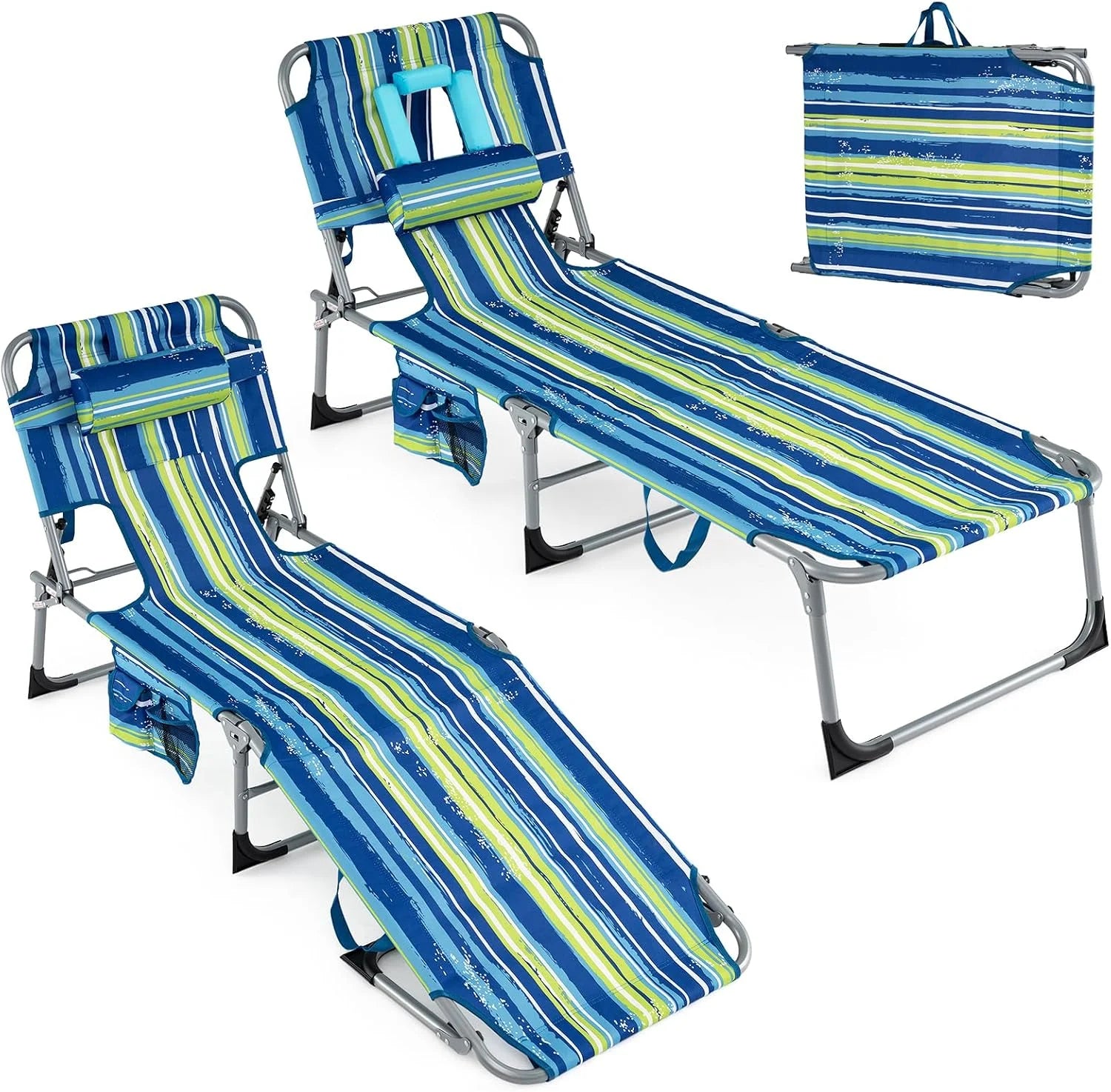 Discount Tanning Chair, Folding Adjustable Patio Lounge Chair with Face Hole, 330LBS, Lightweight Portable Beach Lounge - Image 13