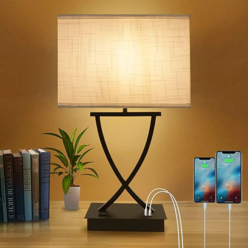 Discount Fully Dimmable Medium Table Lamp for Bedroom with Type C/USB Charging Port and 1 AC Outlet White Shade 21.38