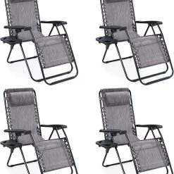 Alternative view of Discount Sweetcrispy Zero Gravity Chairs Set of 2, Outdoor Folding Reclining Lounge Chair with Cup Holder Tray & Adjustable Pillow