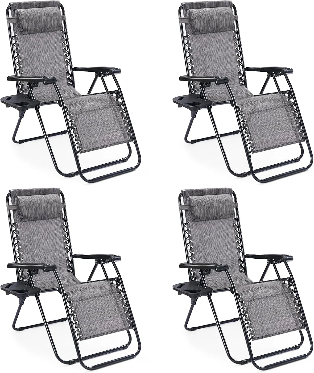 Discount Sweetcrispy Zero Gravity Chairs Set of 2, Outdoor Folding Reclining Lounge Chair with Cup Holder Tray & Adjustable Pillow - Image 2