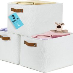 Alternative view of Discount Baskets 3 Pack, Fabric Bins for Shelves, Vegan leather handles