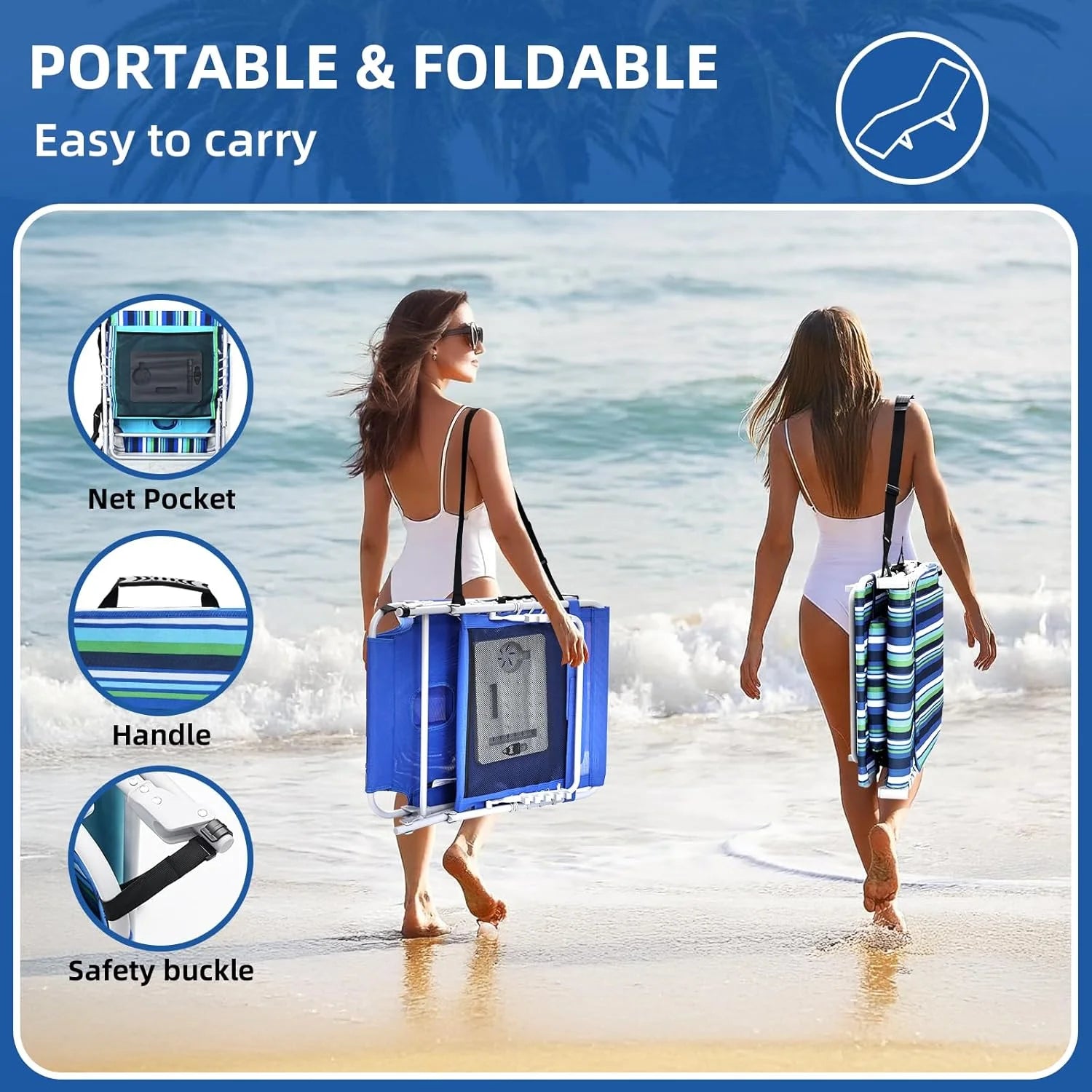 Special Beach Chair Face Holes, Lounge Chair Outdoor with Folding Side Table, 5-Position Recliner, Max 330lbs - Image 7