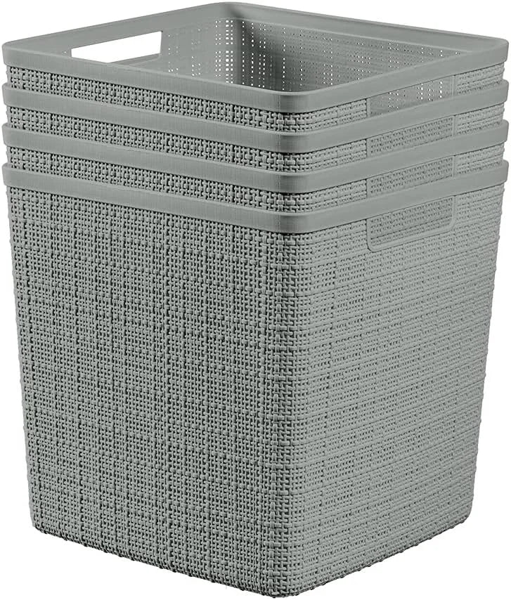 Discount Curver Set of 4 Large Cube 17L Jute Decorative Plastic Organization and Storage Baskets, Perfect Bins for Home