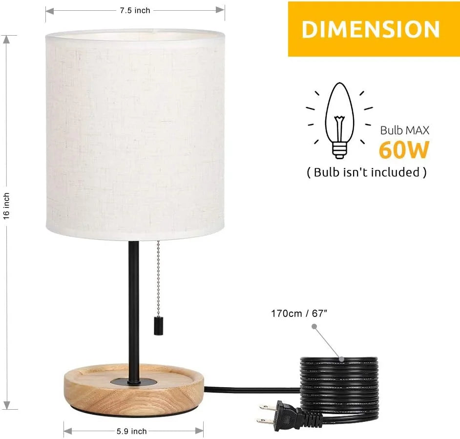 Discount Bedside Table Lamp, Modern Nightstand Lamp with Linen Fabric Shade Wooden Desk Lamps for Bedrooms - Image 2