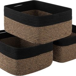 Discount Baskets for Organizing 3 Pack, Woven Baskets for Shelves, Closet Organizer Bins with Handle, Empty Gift