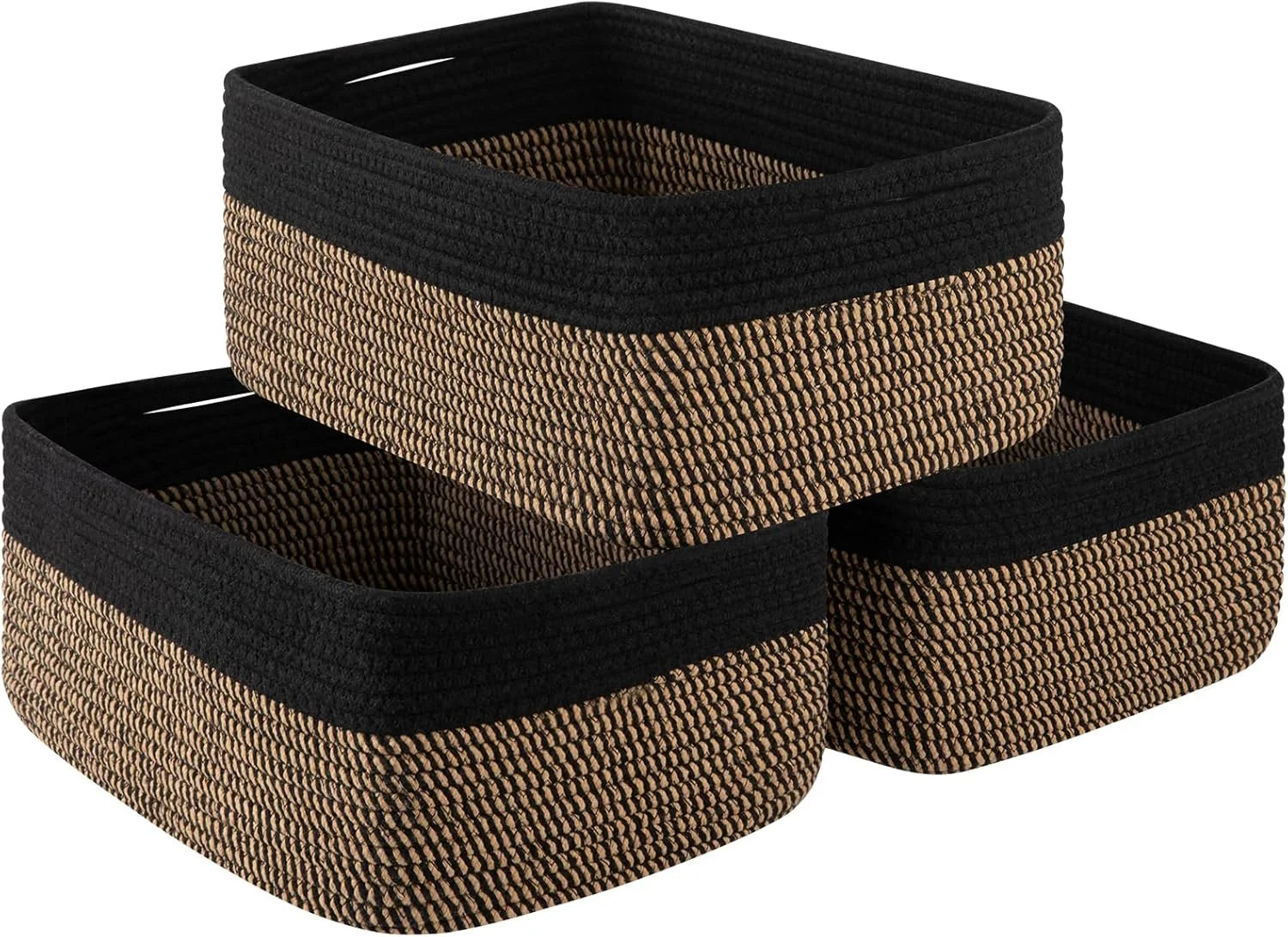 Discount Baskets for Organizing 3 Pack, Woven Baskets for Shelves, Closet Organizer Bins with Handle, Empty Gift