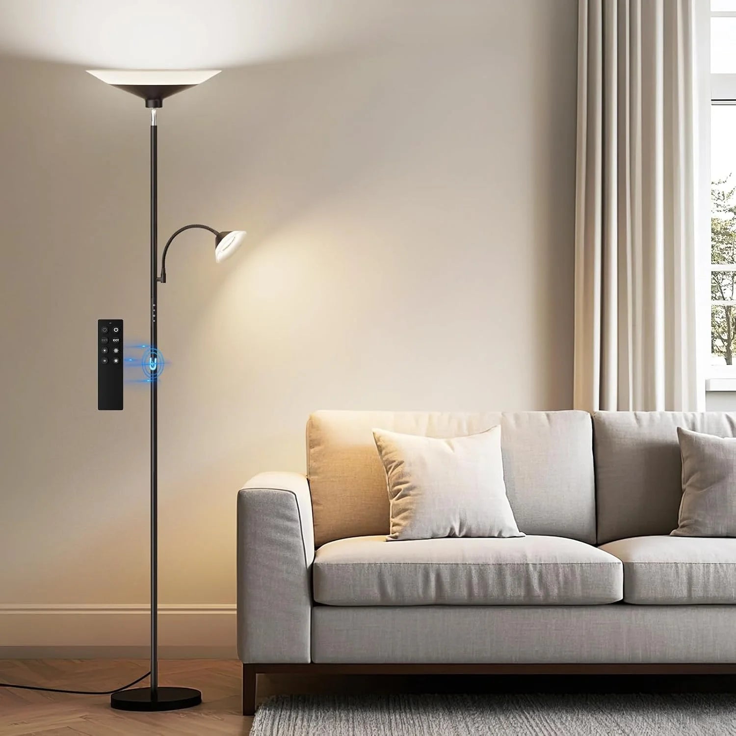 Discount SIBRILLE Upgraded 2-in-1 Torchiere Floor Lamp, Dimmable, Black Modern Corner Lamp for Living Room Bedroom Office - Image 4