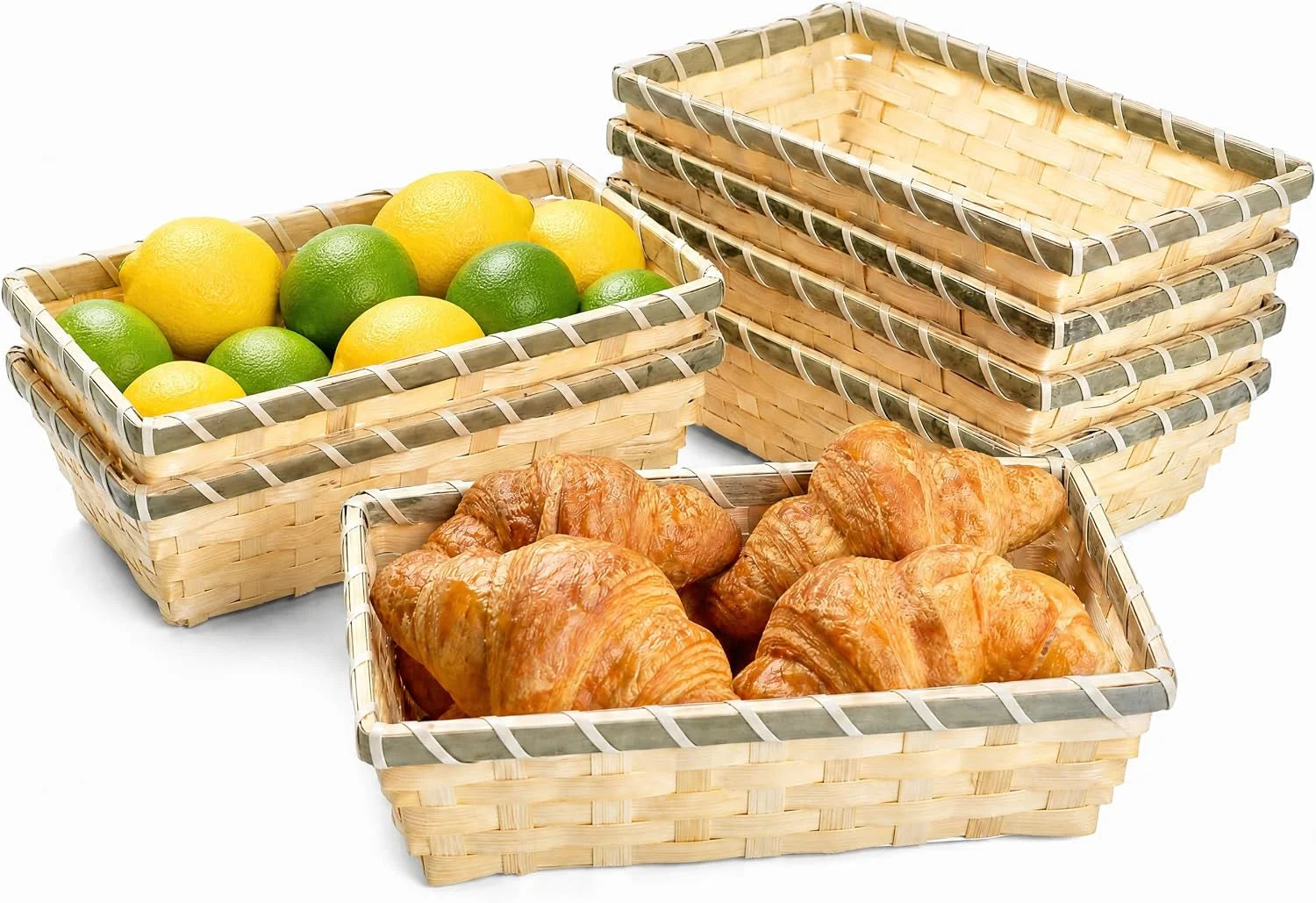 Discount Round Gift Baskets, 8 Inch Natural Bamboo Woven Fruit Basket, Small Wicker Bread Roll Serving Basket, Food - Image 3