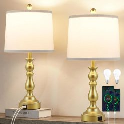 Discount 23” Farmhouse Table Lamps for Living Room Set of 2 with USB C+A Ports, 3-Color Temperature, Bulb Included