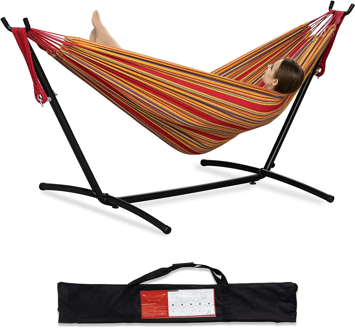 Discount Double Hammock with Stand for Outside, Heavy-Duty, Portable (Coffee) - Image 16
