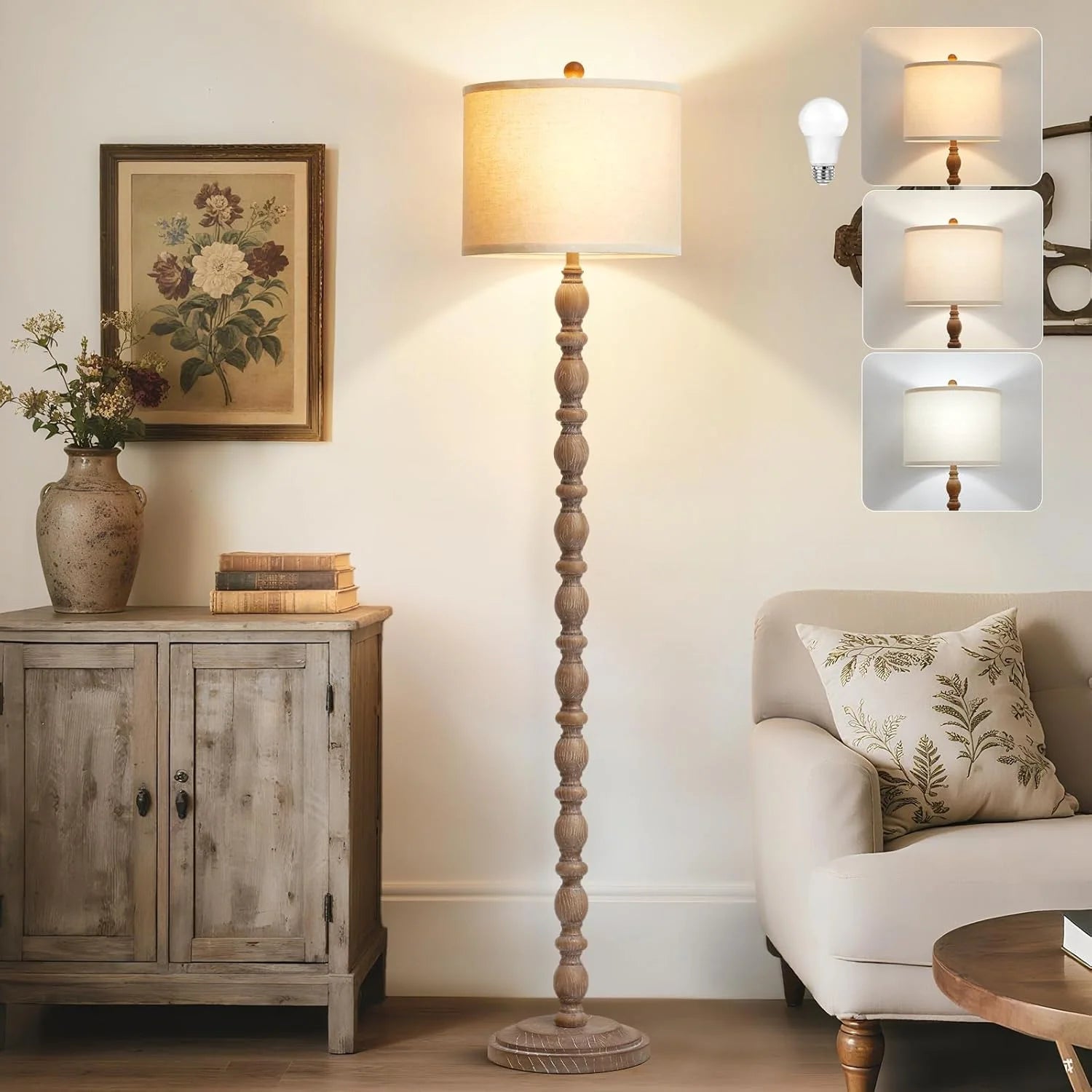 Discount 62 Floor Lamp, Rotary Switch, Rustic Resin Tall Lamps for Living Room - Image 4