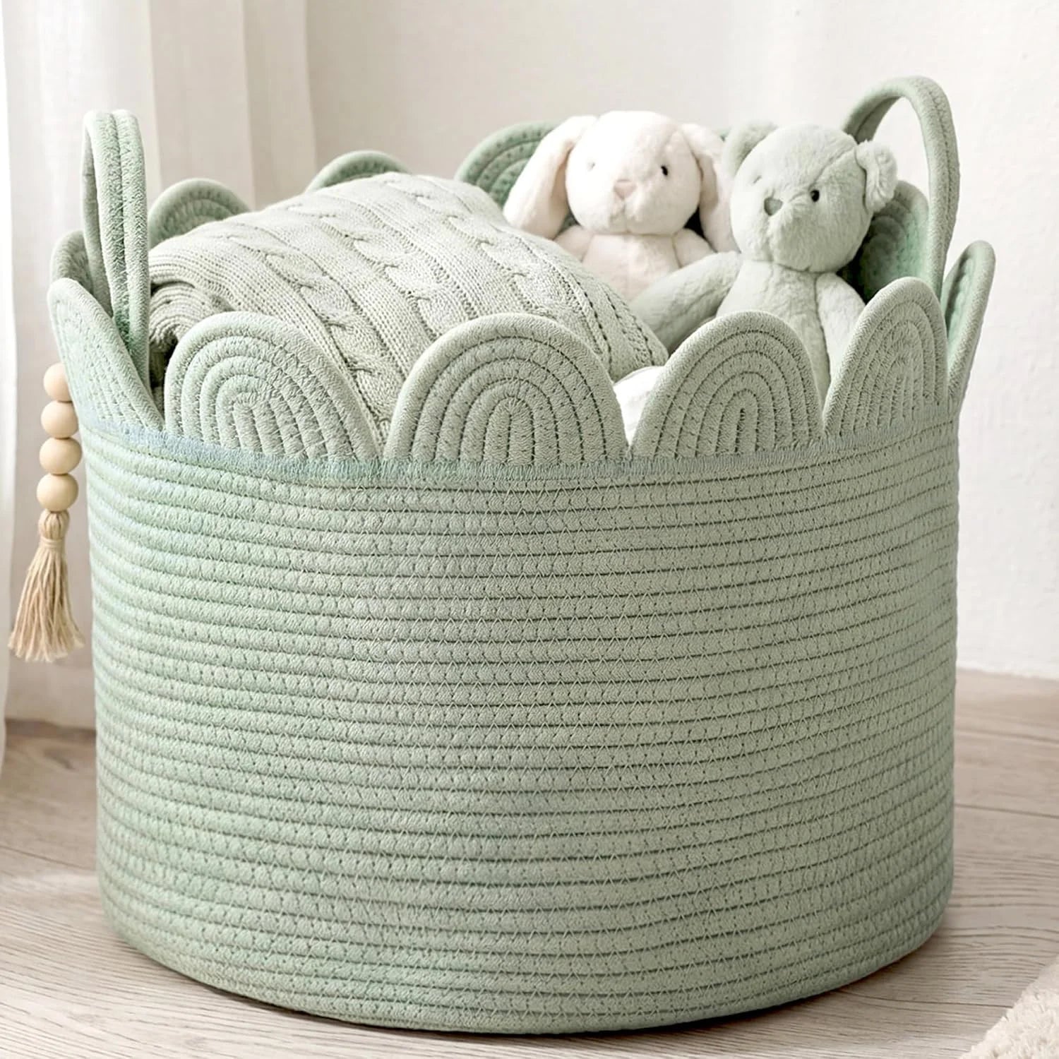 Discount Woven Basket Brown, 16 L X 16 W X 14 H, Large Storage for Blankets Toys Laundry, Cotton Rope Scalloped Edge - Image 2