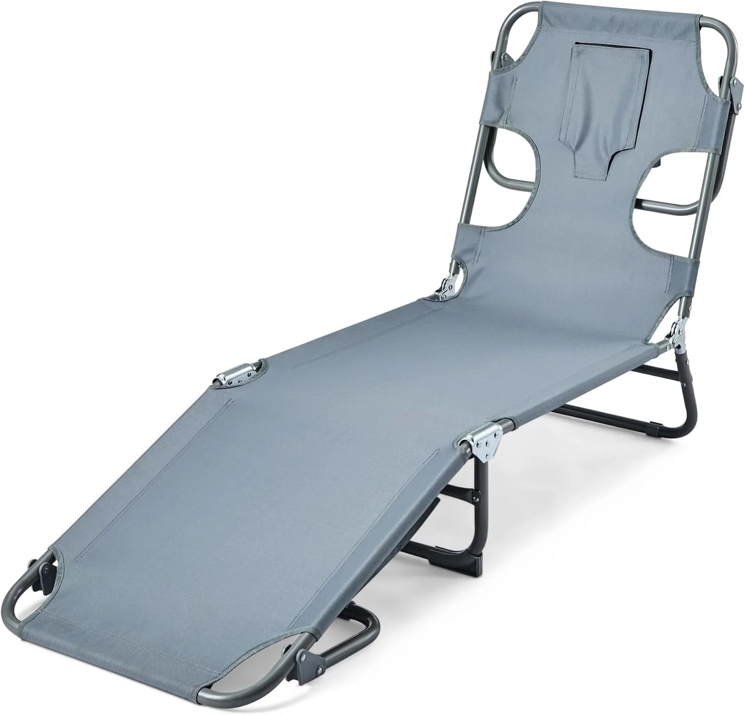 Discount Outdoor Lounge Tanning Chair, Foldable Chaise with Multi-Angle Backrest, Portable with Carry Strap, 1-Pack - Image 2