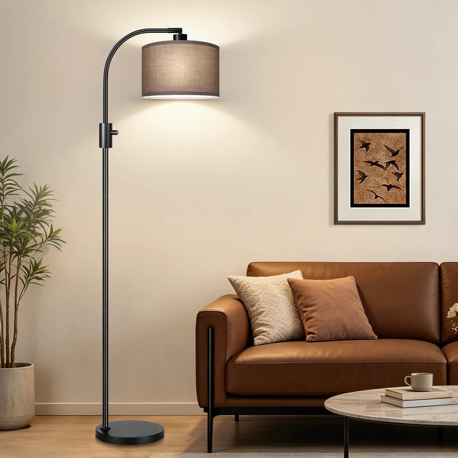 Discount Nintiue Upgraded Modern Arc Dimmable Tall Standing Floor Lamp with Linen Shade, Bulb Included - Image 2