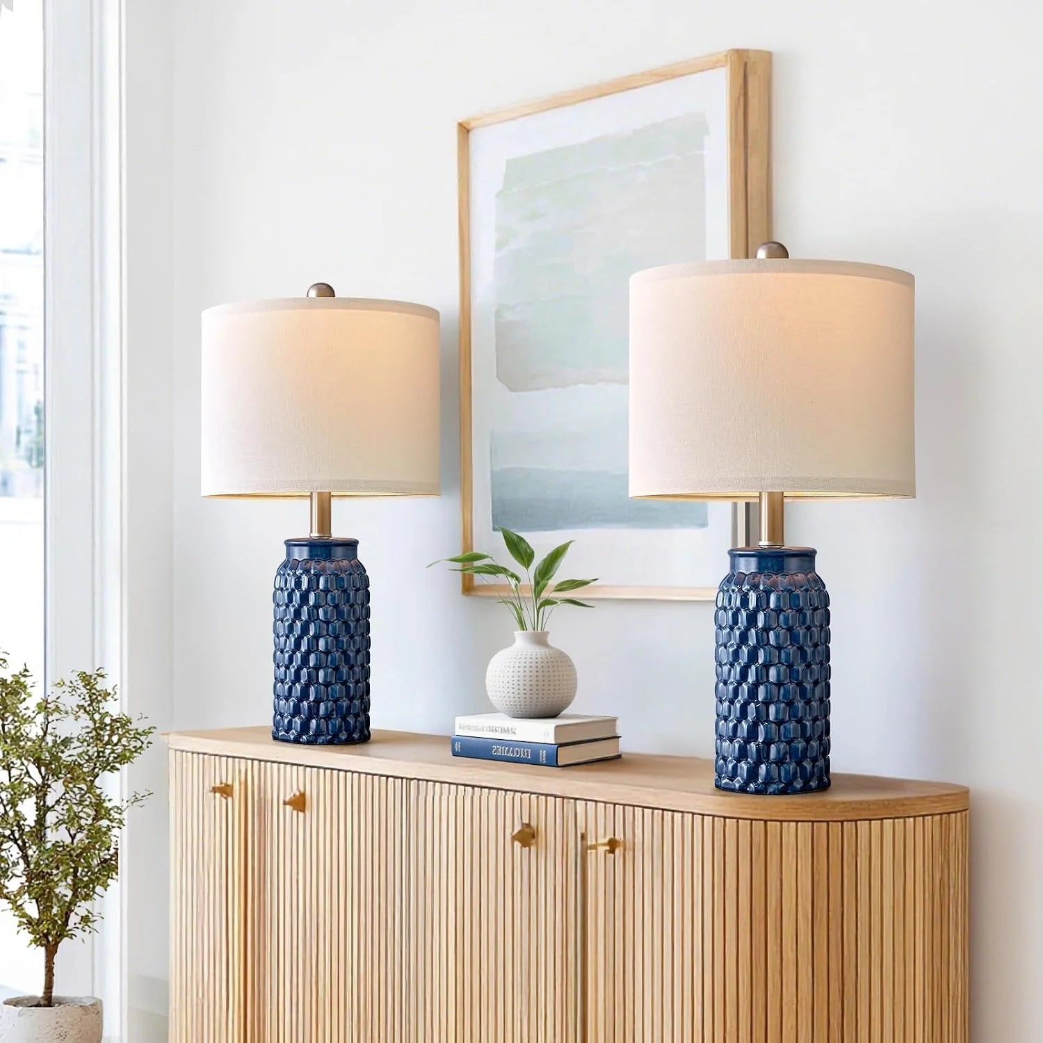 Discount Vortether 20.5 Small Bedside Lamps Set of 2 with 5FT Cord, Green Ceramic Modern Farmhouse Table Lamps for Nightstand - Image 3