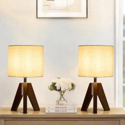 Discount Booniture Set of 2 Tripod Table Lamps, Dimmable, Boho Modern Nightstand Lamps for Bedroom Living Room Office