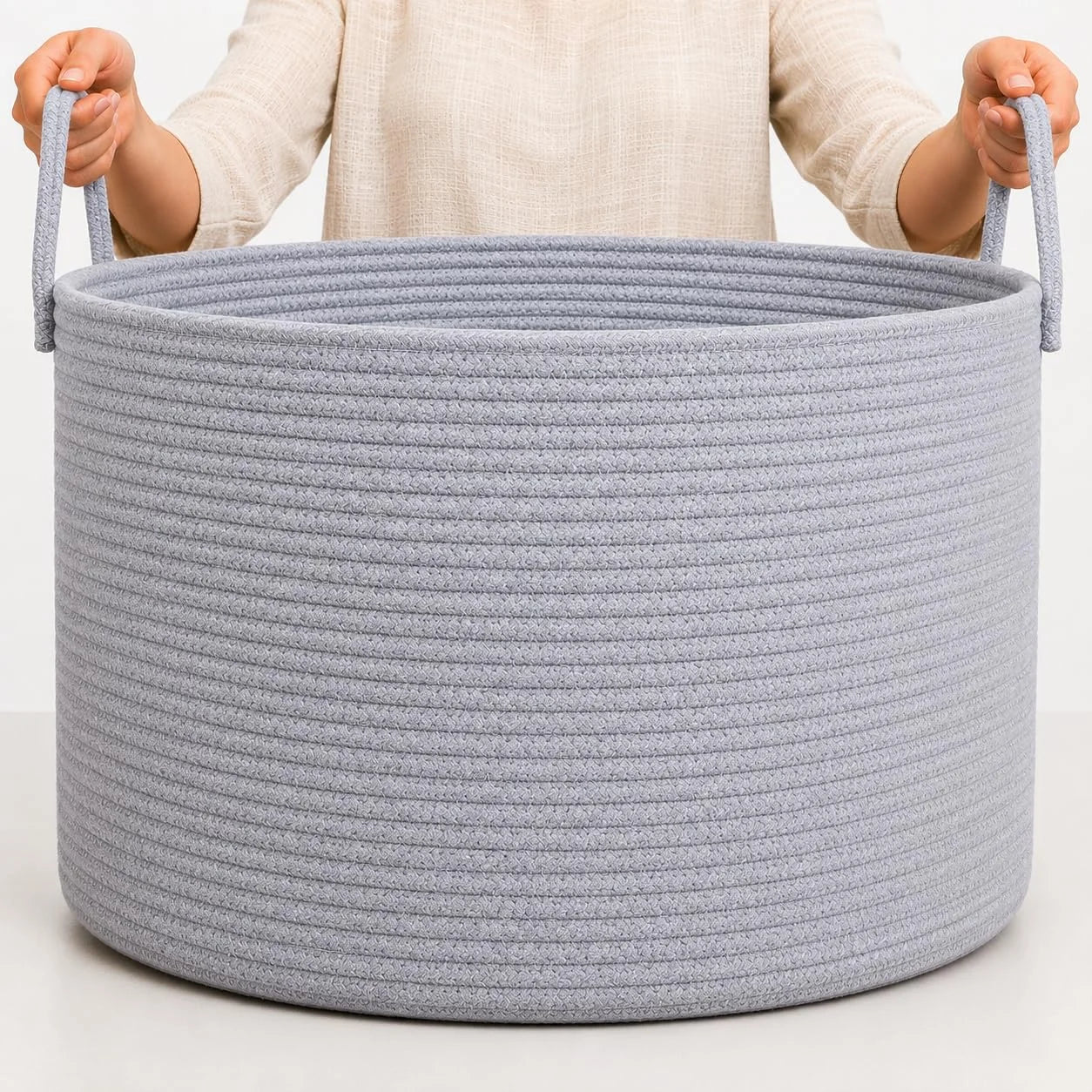 Discount OrganiHaus Round Toy Basket & Blanket Basket, Cotton Rope 20×13, Full Honey, Round Cotton Rope Basket, 20×13 - Image 17