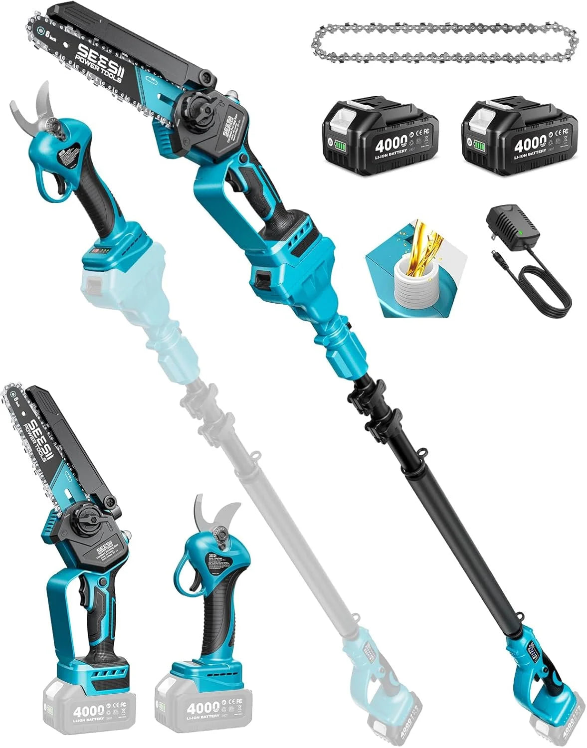 Discount SEESII 4-in-1 Pole Saw & Pruning Shears Combo Kit with Brushless Motor