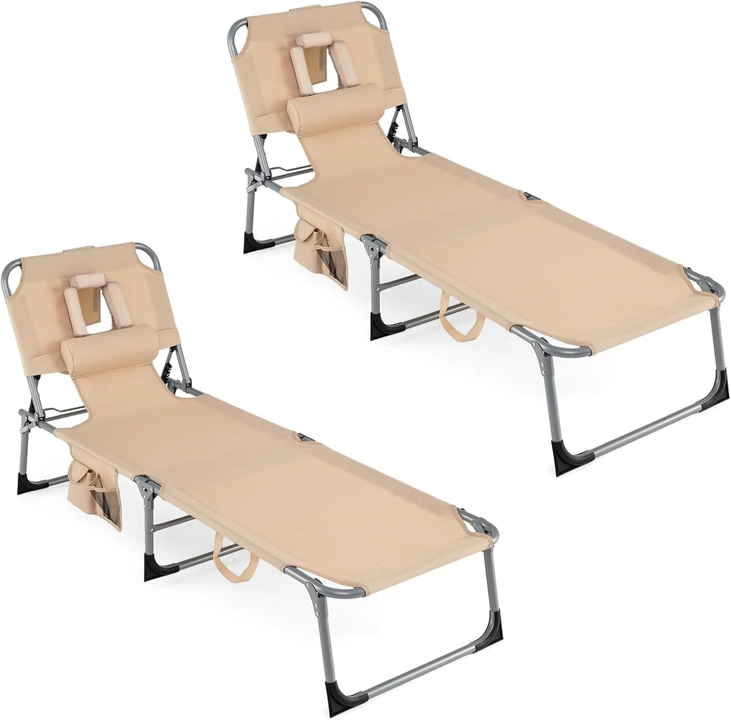 Discount Tanning Chair with Face Hole, Folding Beach Lounge Chair with 4-Position Adjustable Backrest, Camping (1 - Image 11