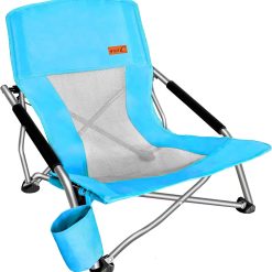 Discount C Low Beach Camping Folding Chair, Compact Backpacking River Sand Chair for Adults 2 Pack, Festival (2 Pack Blue)