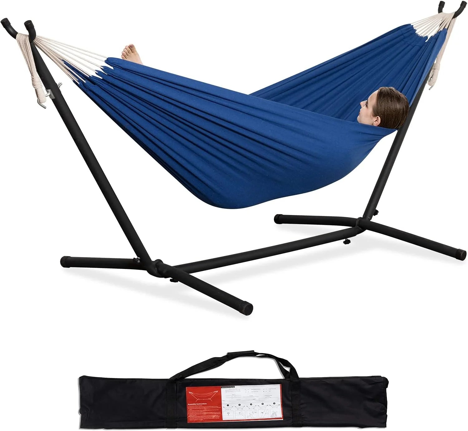 Discount Double Hammock with Stand for Outside, Heavy-Duty, Portable (Coffee) - Image 11