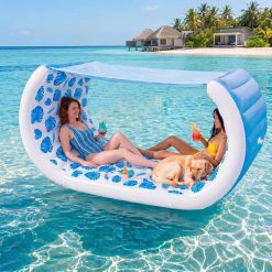 Discount Inflatable Pool Float with Shade, 157 x 36 Extra Large Floating Couch Island Cabana Luxury Lounger with Canopy