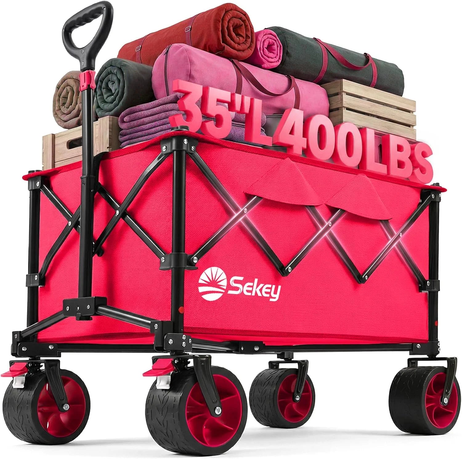 Discount 250L Wagons Carts Foldable with Big All-Terrian Beach Wheels, Collapsible Heavy Duty Wagon, Extra Large Folding Wagon - Image 2