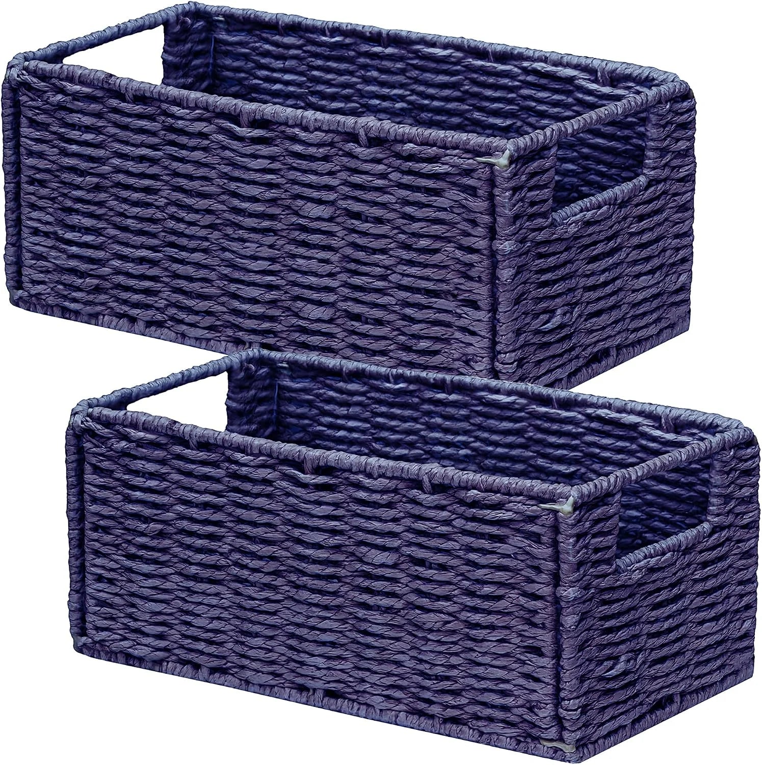 Discount Wicker Storage Basket, Set of 2 Hand-Woven Paper Rope Wicker Basket, Small Storage Baskets for Organizing Toilet - Image 4