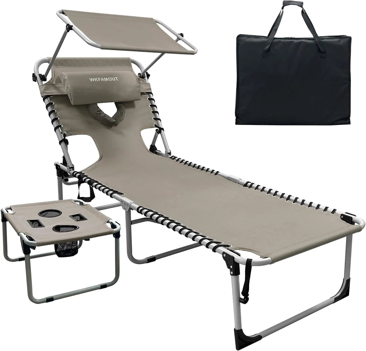 Discount Outdoor Tanning Chair with Sun Canopy Shade & Face Hole, Folding Lounge Chair with Beach Table and Carry Bag - Image 8