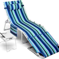 Discount Beach Chair Face Holes, Lounge Chair Outdoor with Folding Side Table, 5-Position Recliner, Max 330lbs