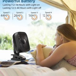 Alternative view of Discount 20000mAh Rechargeable Portable Clip-on Fan, Battery Operated, Last 78 Hrs, 4 Speeds with Light & Hook