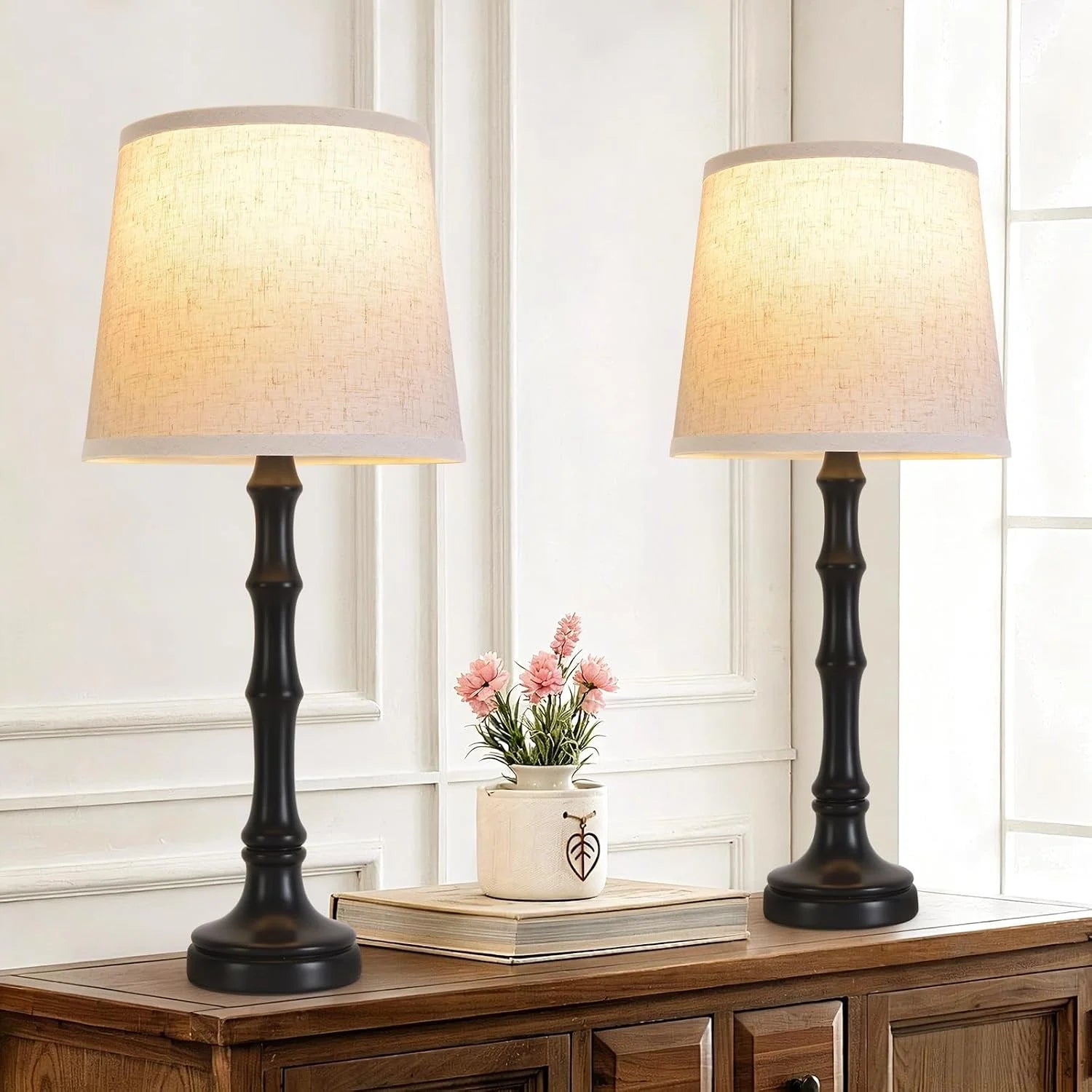 Discount Modern Farmhouse Table Lamp Bedside Reading Lamps Living Room End Tables Set Lamps for Night Stands Bedroom - Image 2