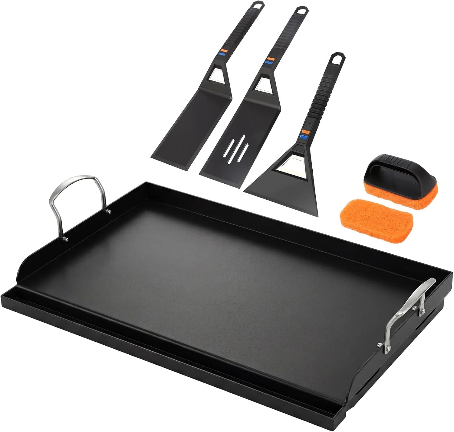 Discount 25 x 16 Pre-Seasoned Nonstick Cast Iron Griddle for Gas & Charcoal Grills, Universal Flat Top with Grease Groove - Image 2