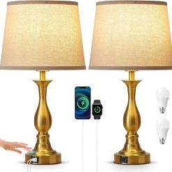 Discount Bedside Table Lamp Touch Control Bedroom Lamps with USB A and C Charging Port 3 Way Dimmable Touch Lamps for Nightstand