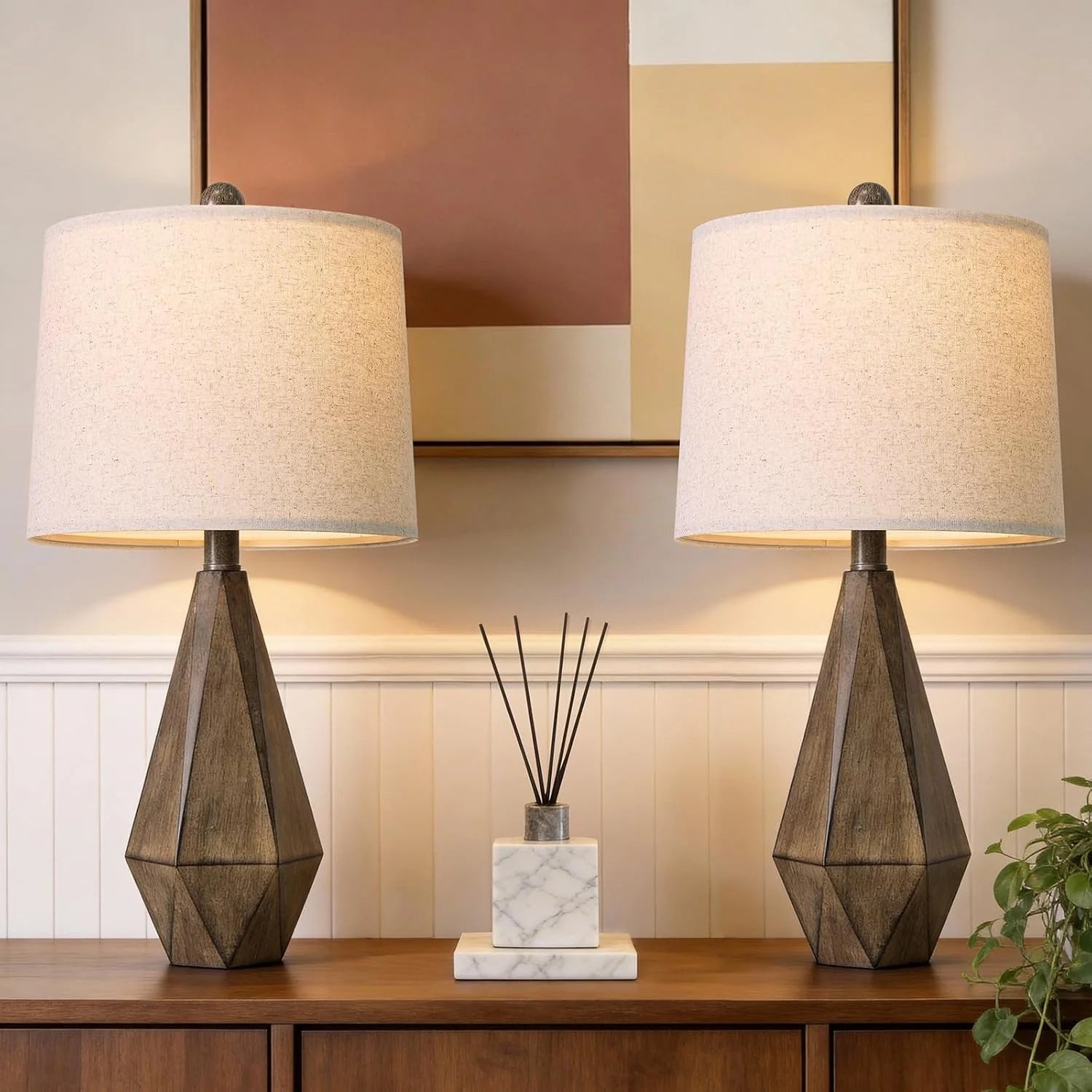 Discount PoKat 20.25" Retro Farmhouse Table Lamp Set of 2, Living Room & Bedroom Rustic Linen Bedside Nightstand Lamps for Kids - Image 6