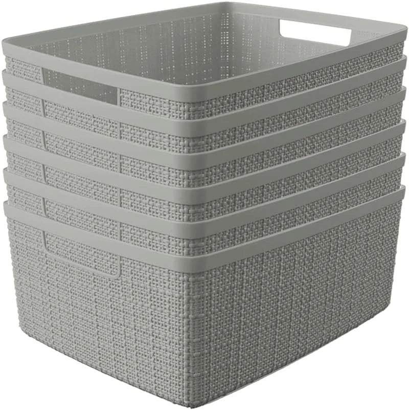 Discount Curver Set of 4 Large Cube 17L Jute Decorative Plastic Organization and Storage Baskets, Perfect Bins for Home - Image 4