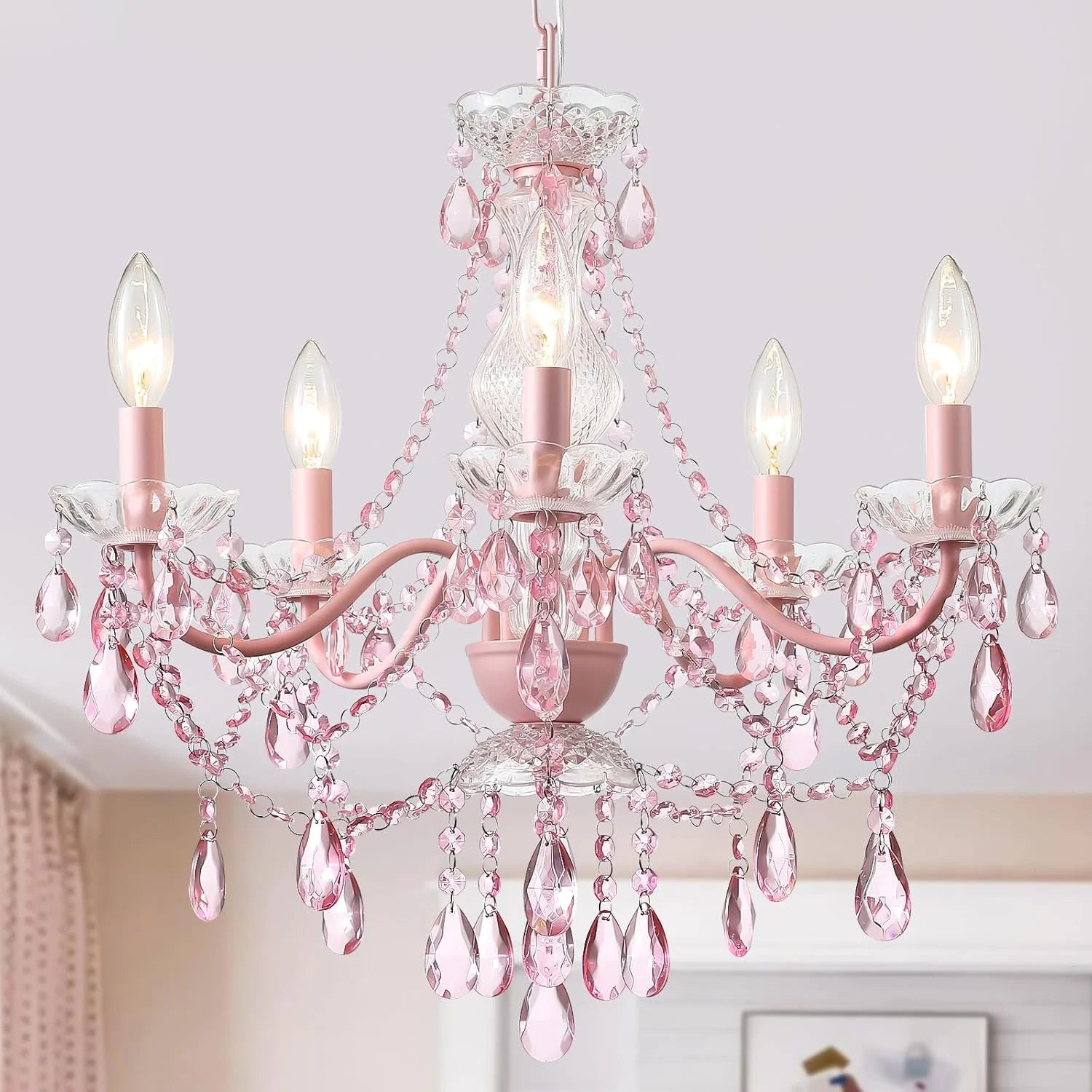 Discount Crystal Gold Chandelier, 5 Light, Glass Crystal Hanging Pendant Lighting - Image 4