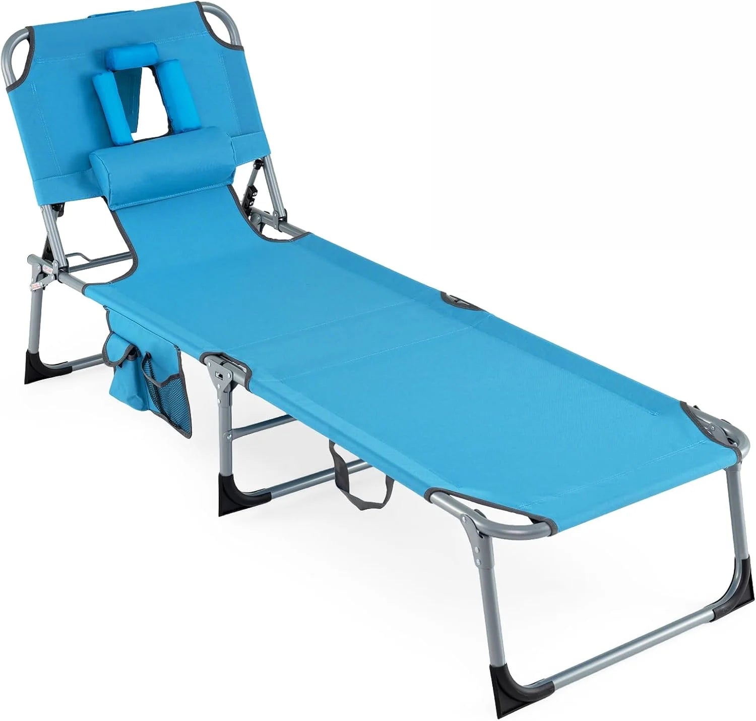 Discount Tanning Chair with Face Hole, Folding Beach Lounge Chair with 4-Position Adjustable Backrest, Camping (1 - Image 3