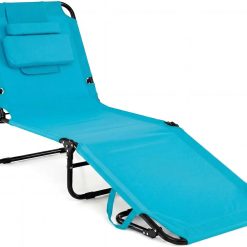 Discount Beach Lounge Chair, Sunbathing Chair Patio Lounge Chair Folding Adjustable Recliner with Hole for Face