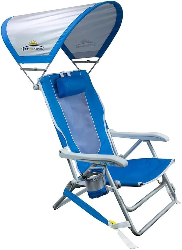 Discount Outdoor Sunshade Backpack Beach Chair, Reclining Folding Canopy Chair with Durable Armrests - Image 2