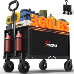 Discount 3 in 1 Wagons Carts Foldable with 360LBS Capacity, 120L Heavy Duty Collapsible Wagon, Utility Wagon Cart with Wheels for Grocery