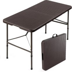 Discount VINGLI 4 FT Plastic Folding Camping Table,3-Level Adjustable Height, Portable in/Outdoor Party Picnic Dining Desk