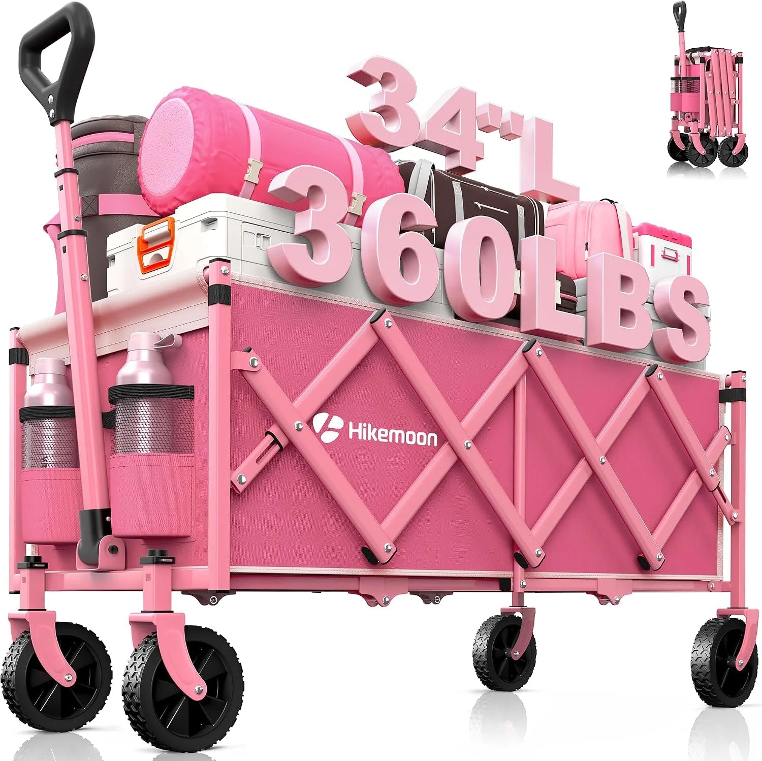 Discount 34” Extra Long Folding Portable Wagon Cart, 120L 360LBS Black - Image 4