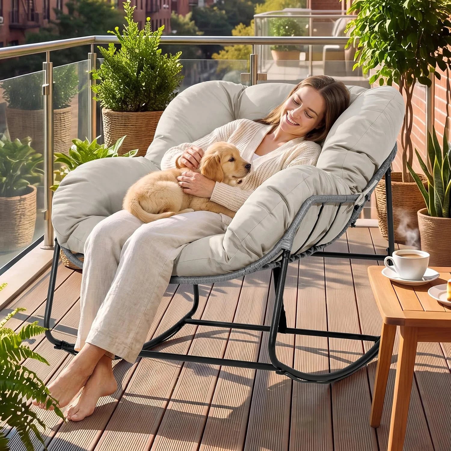 Discount Bifanuo Oversized Egg Rocking Chair for Indoor/Outdoor – All-Weather Wicker Rattan Lounge Chair with Cushion - Image 3