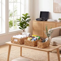 Alternative view of Discount Pantry Baskets for Shelves 3 Pack, Rectangular Wicker Basket with Handles, Natural Water Hyacinth