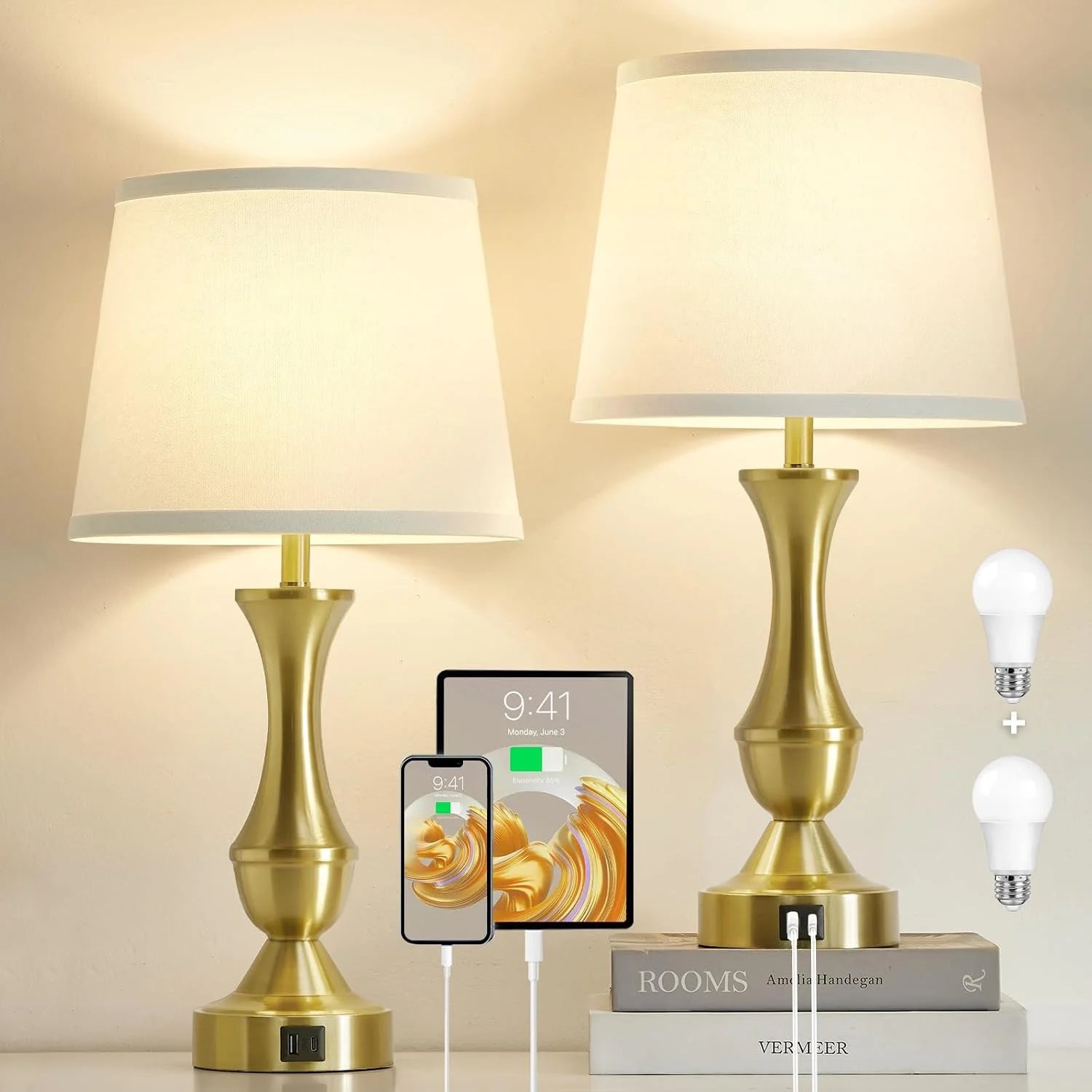 Discount Luvkczc Table Lamp Set of 2, 19 Farmhouse Vintage Bedside Lamps for Living Room & Bedroom - Image 3