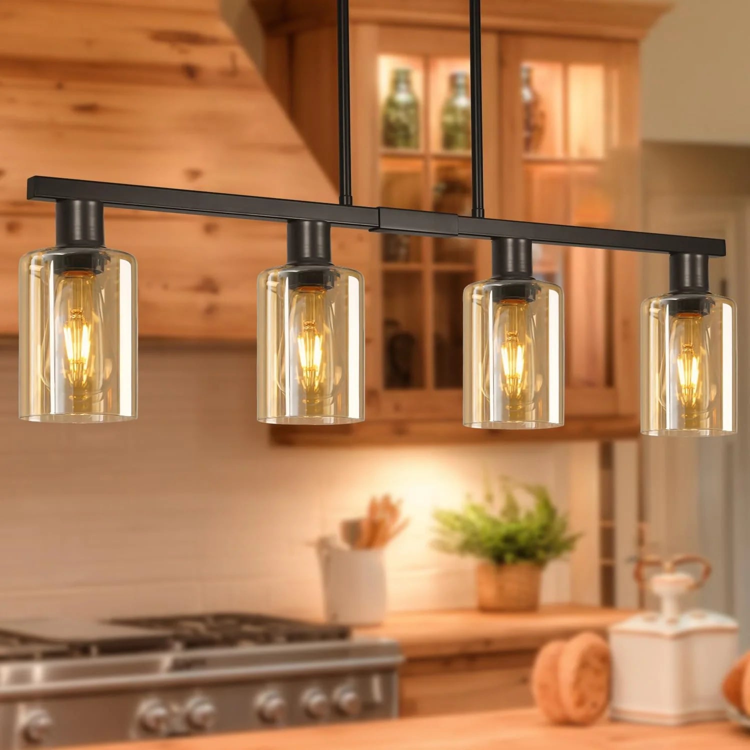 Discount Kitchen Island Lighting, Farmhouse Chandelier with Adjustable Height & Clear Glass Shades - Image 14