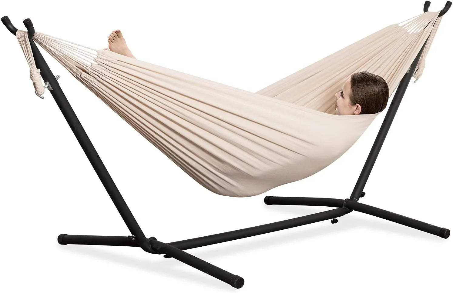 Discount Double Hammock with Stand for Outside, Heavy-Duty, Portable (Coffee) - Image 17